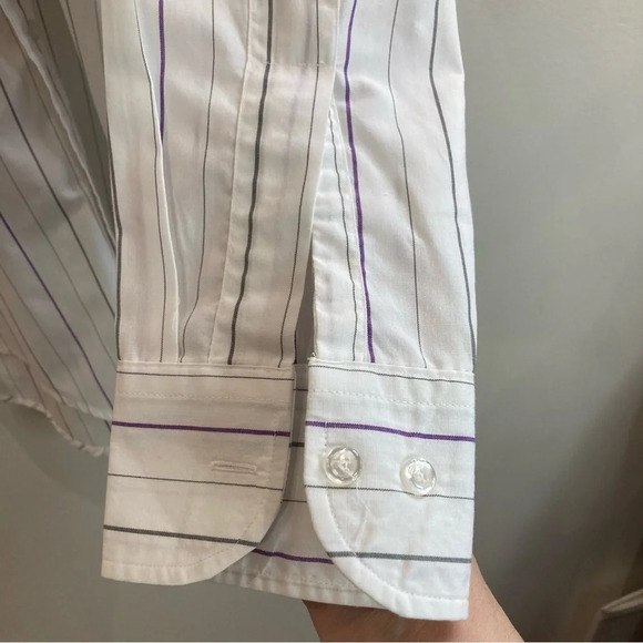 CHRISTIAN DIOR Sz 15-33 Purple Grey Stripe Cotton Blend Vintage Button Up Shirt - Picture 5 of 6